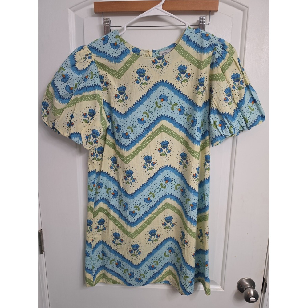 Olivia James The Label Emma Mini Dress Zigzag Puff Sleeve Small
